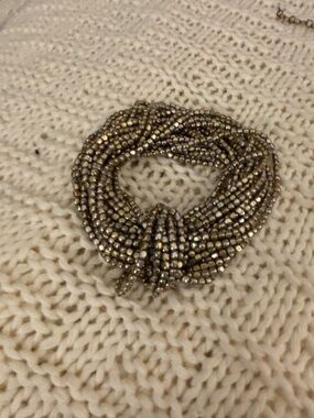 Multi-Strand Beaded Statement Bracelet in Metallic Gold and Silver